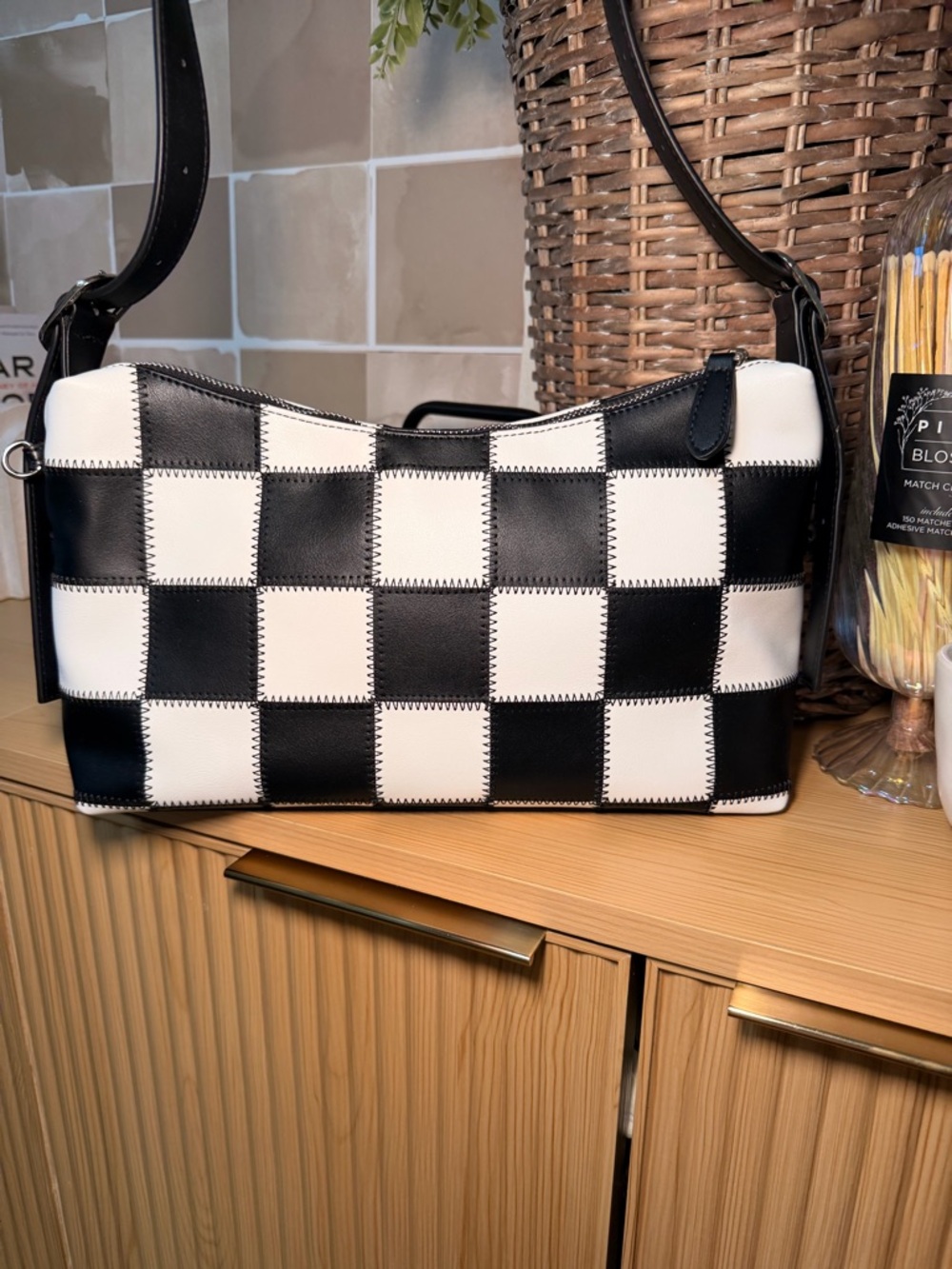 Black and White Checker Shoulder Bag - Stylish Women’s Crossbody